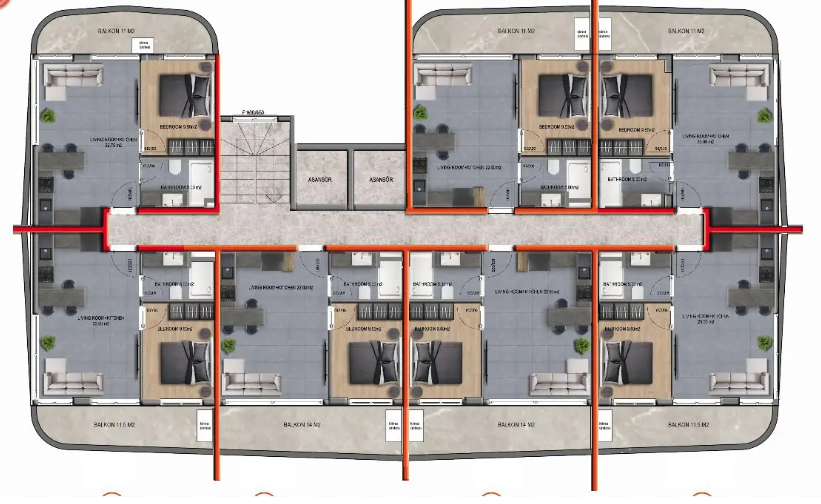 Two-room apartment for sale in Alanya Oba