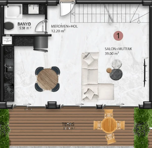2+1 garden dublex second floor